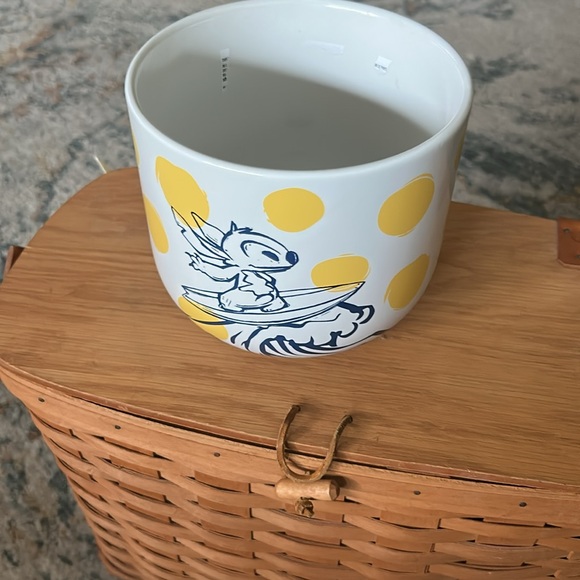 Disney Stitch Yellow Polka Dot Ceramic Planter with wooden holder 6”pot - Picture 6 of 8